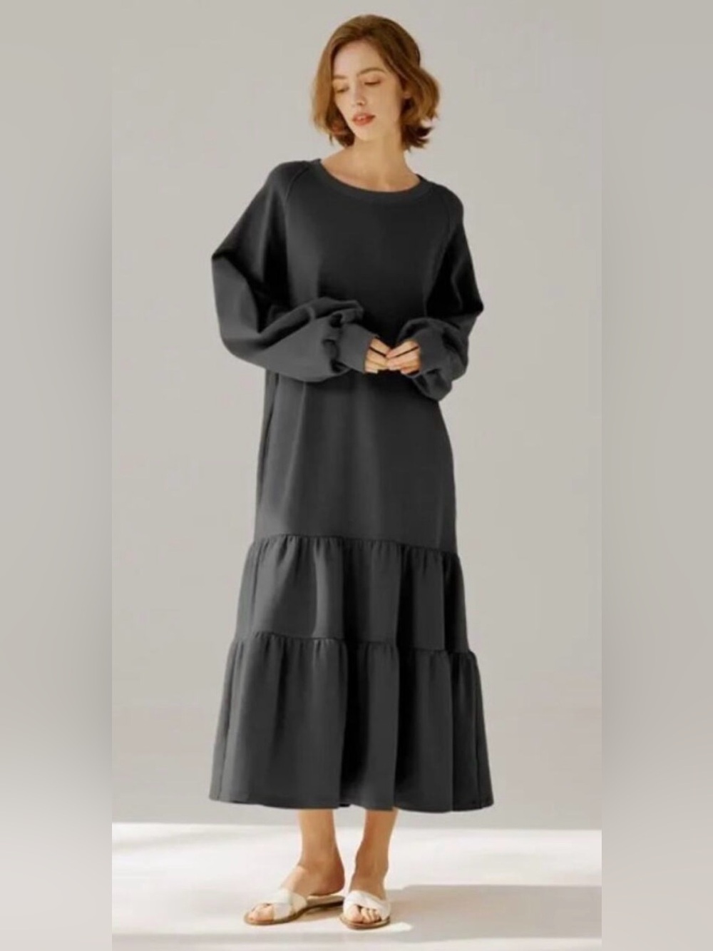 NAP Take a Nap Loungewear Oversized Cotton Tiered Maxi Dress Black